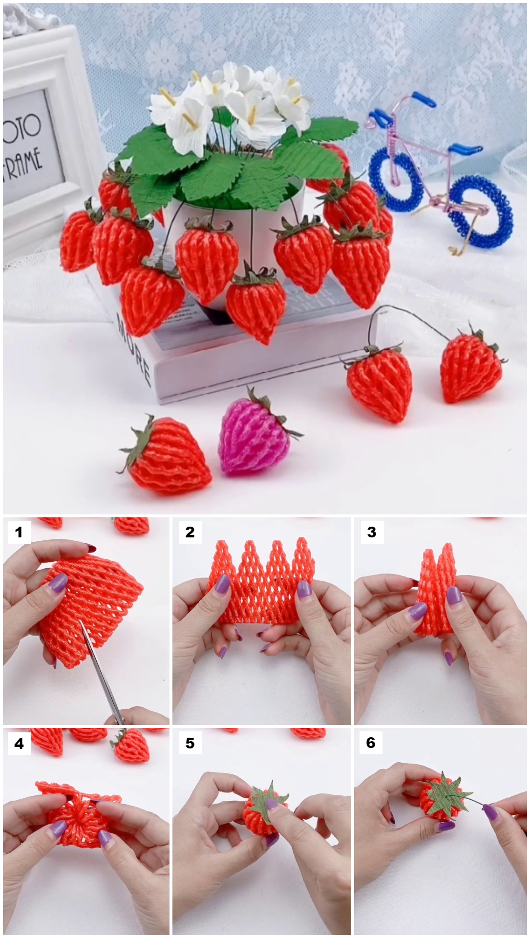 Fruit Foam Net Strawberry Model Craft Tutorial
