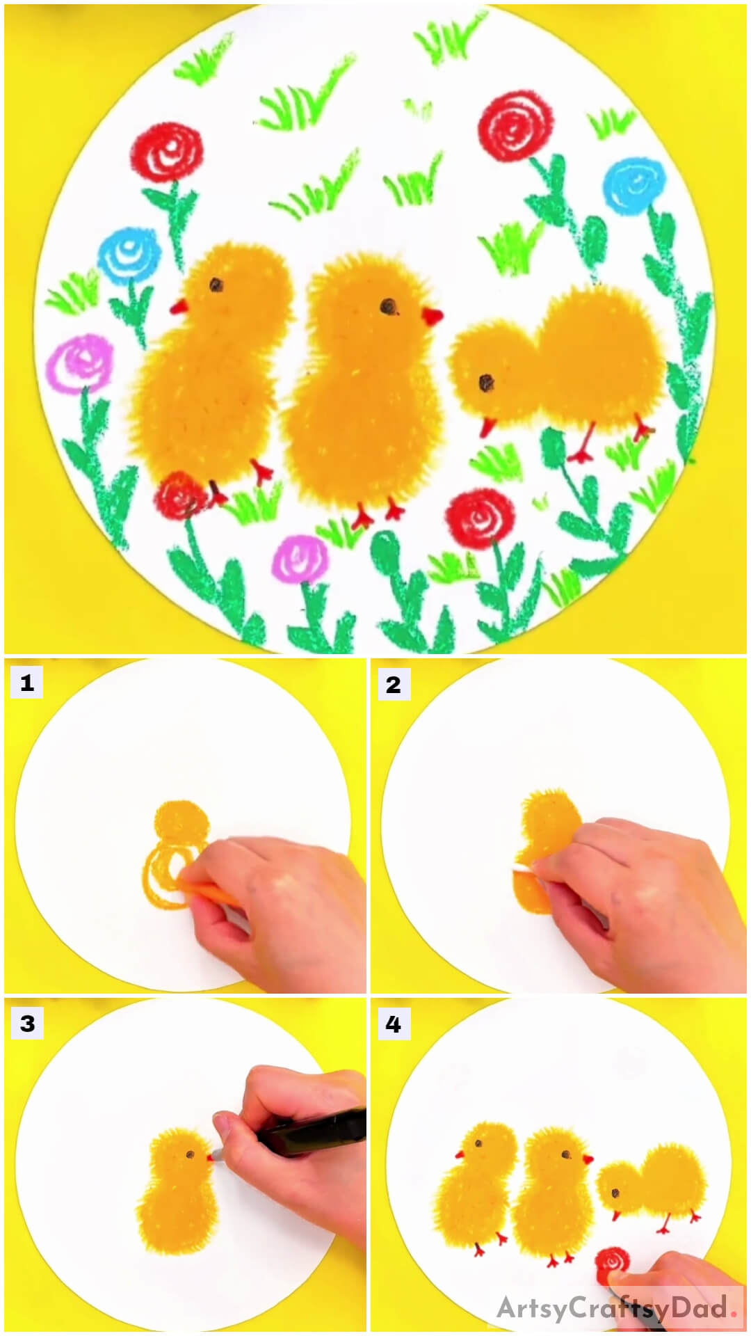 Furry Chicks Oil Pastel Drawing Tutorial For Kids