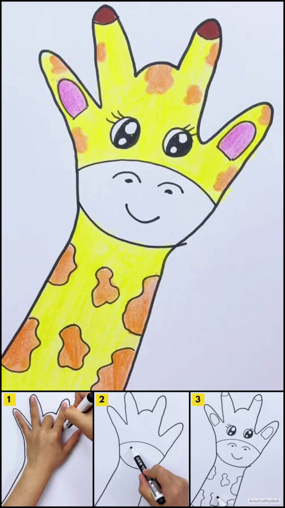 Hand Gesture Outline Giraffe Drawing For Kids