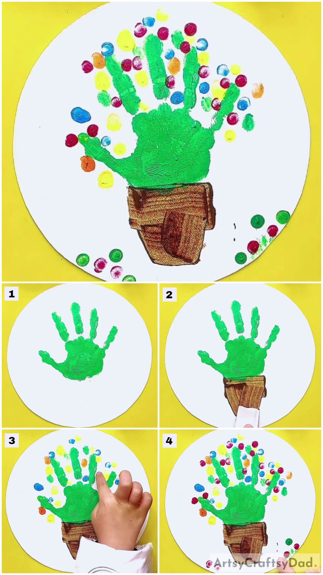 Hand Impression Cactus Painting Tutorial For Beginners