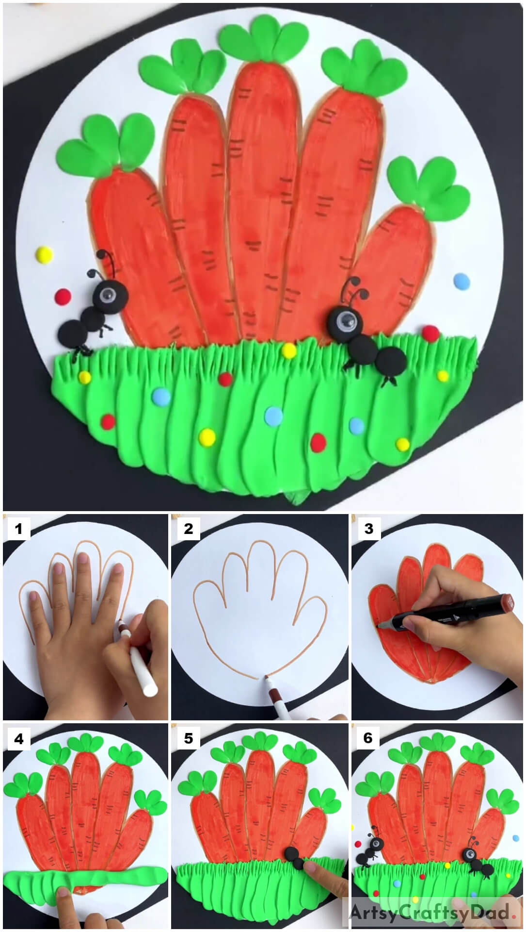 Hand Outline Carrot Drawing And Clay Craft Tutorial