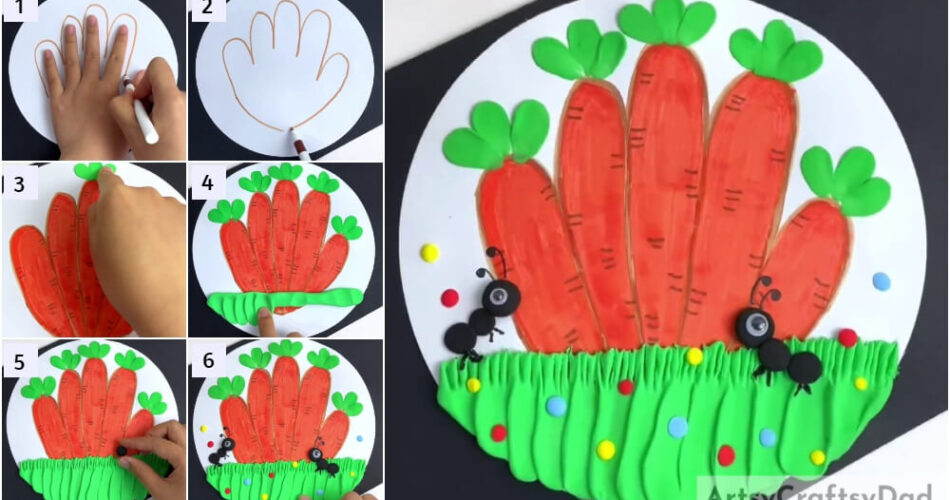 Hand Outline Carrot Drawing And Clay Craft Tutorial