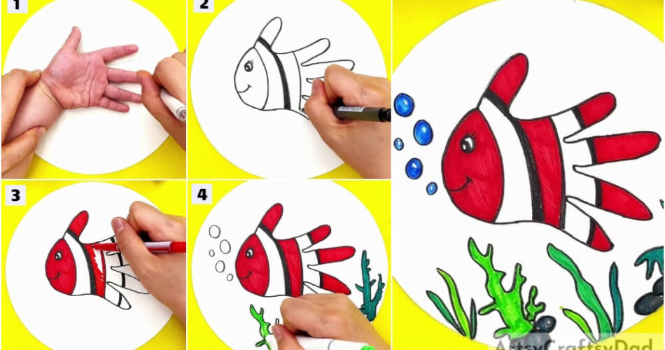 Hand Outline Clownfish Drawing Tutorial For Kids