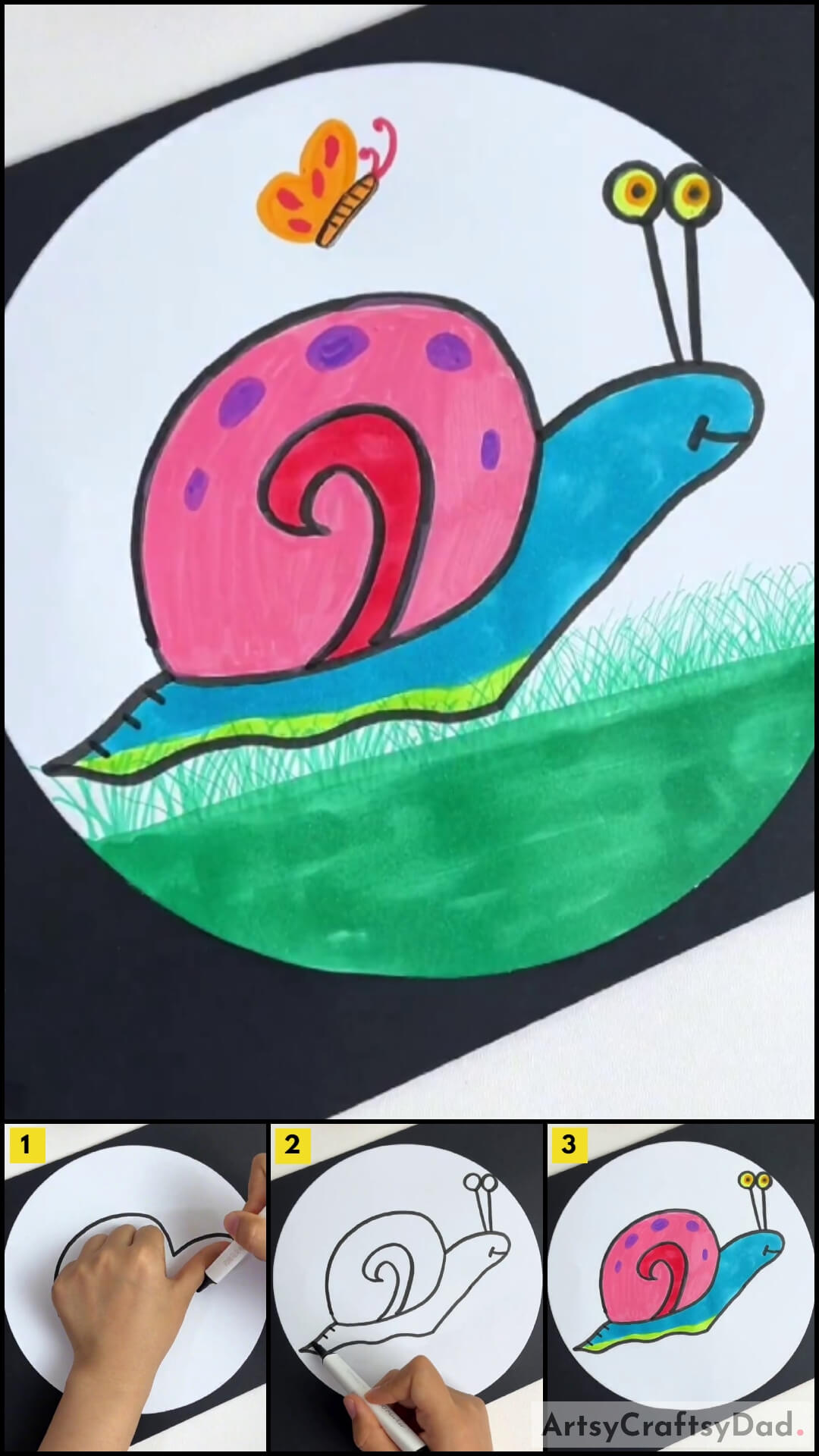 Hand Gesture Outline Snail Drawing Tutorial For Kids