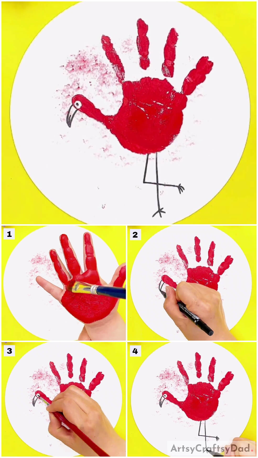 Handprint Crane Painting Tutorial For Beginners