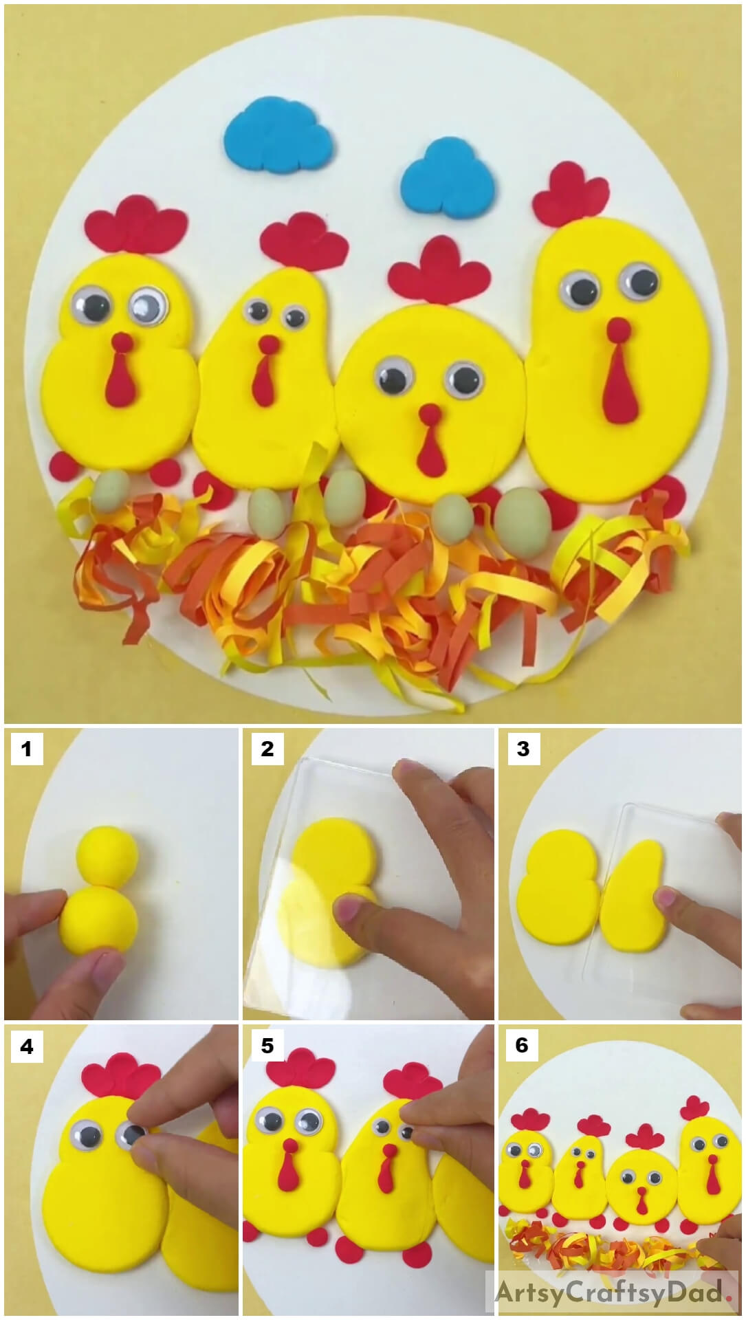 Hens In Nest Laying Eggs: Clay And Paper Craft Tutorial