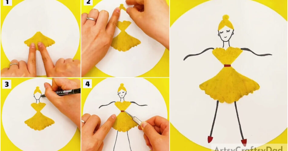 Leaf Ballerina Pose - Drawing Craft Tutorial For Kids