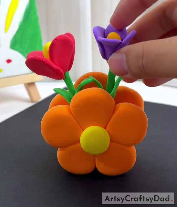 Making Another Flower And Placing In The Vase- Tutorial To Make a Lovely Clay Flower Vase for Kids