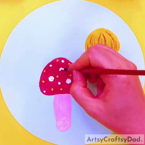 Making Another Mushroom And Detailing Them- A step-by-step tutorial to show kids how to make a Mushroom Garden scene with stamps.