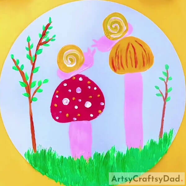 Making Another Plant- Learn how to create a Mushroom Garden picture with stamps, a guide for youngsters.