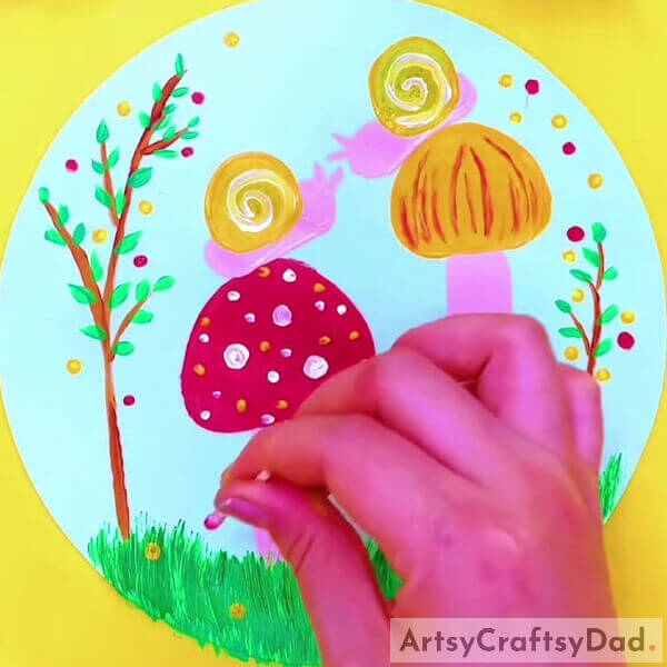 Making Dotted Flowers- Kids can now make their own Mushroom Garden scene through stamping!