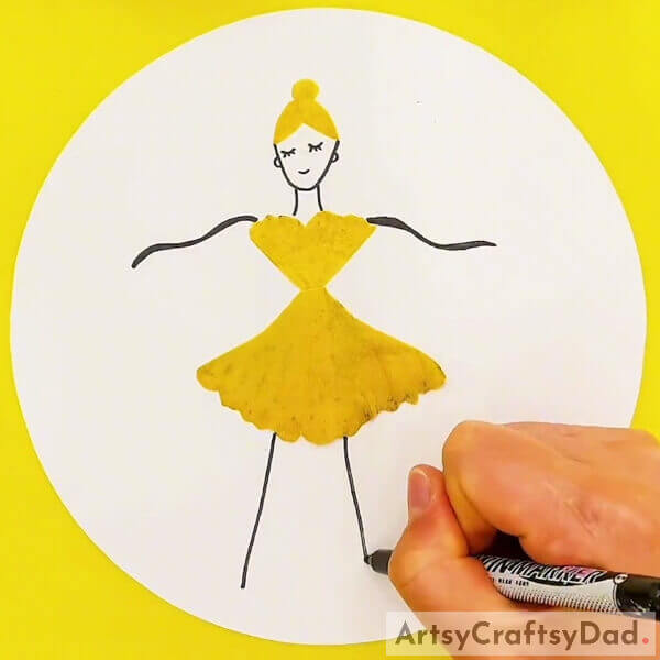 Making Facial Features, Hands, And Legs Of Ballerina- Creating a Leaf Ballerina Pose - Drawing Lesson for Youngsters