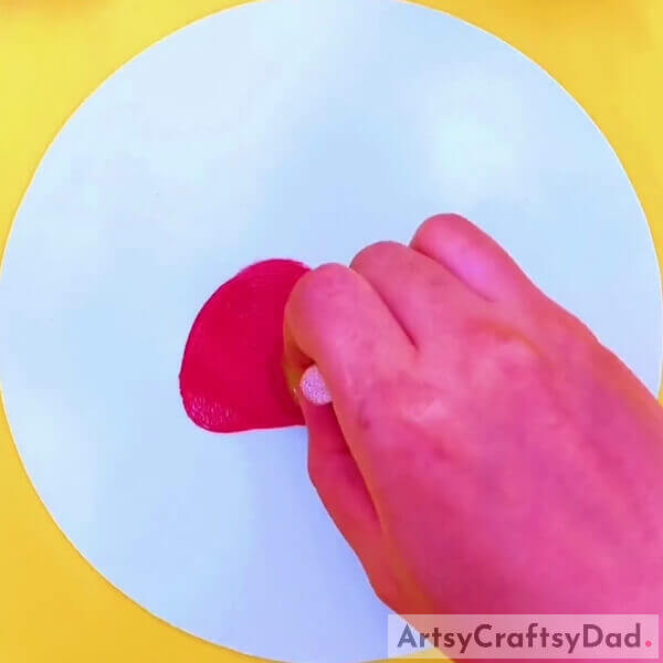 Making Mushroom Cap- Learn how to create a Mushroom Garden picture with stamps, a guide for youngsters.