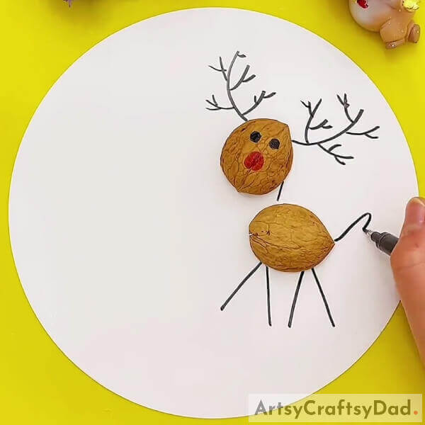 Making Nose, Tail, And Legs Of the Reindeer- Teaching Kids to Construct a Walnut Shell Reindeer