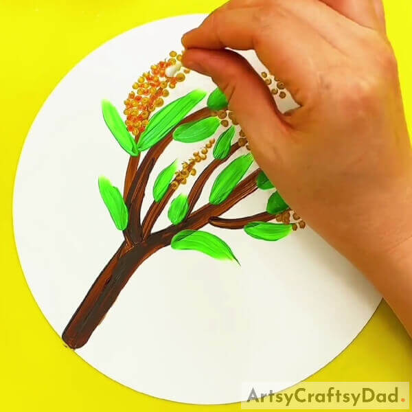 Making Orange Dotted Flowers- Learn to make a Mimosa Canvas