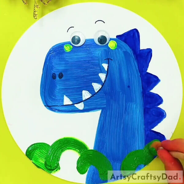 Making The Bushes- Teach Children To Generate A Cute Dinosaur Stamp Painting With This Tutorial