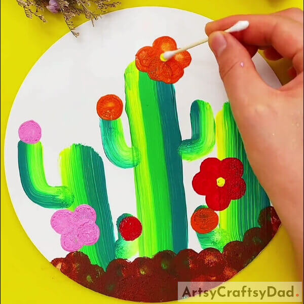Making The Centers Of The Flowers- Step-by-step tutorial for creating a shaded cactus through stamping