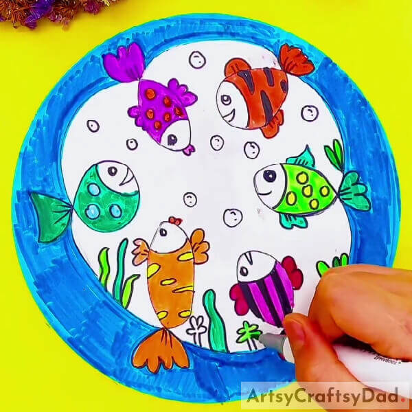 Making Water Bubbles And The Plants.- Fish Rendezvous: Pen Drawing Tutorial