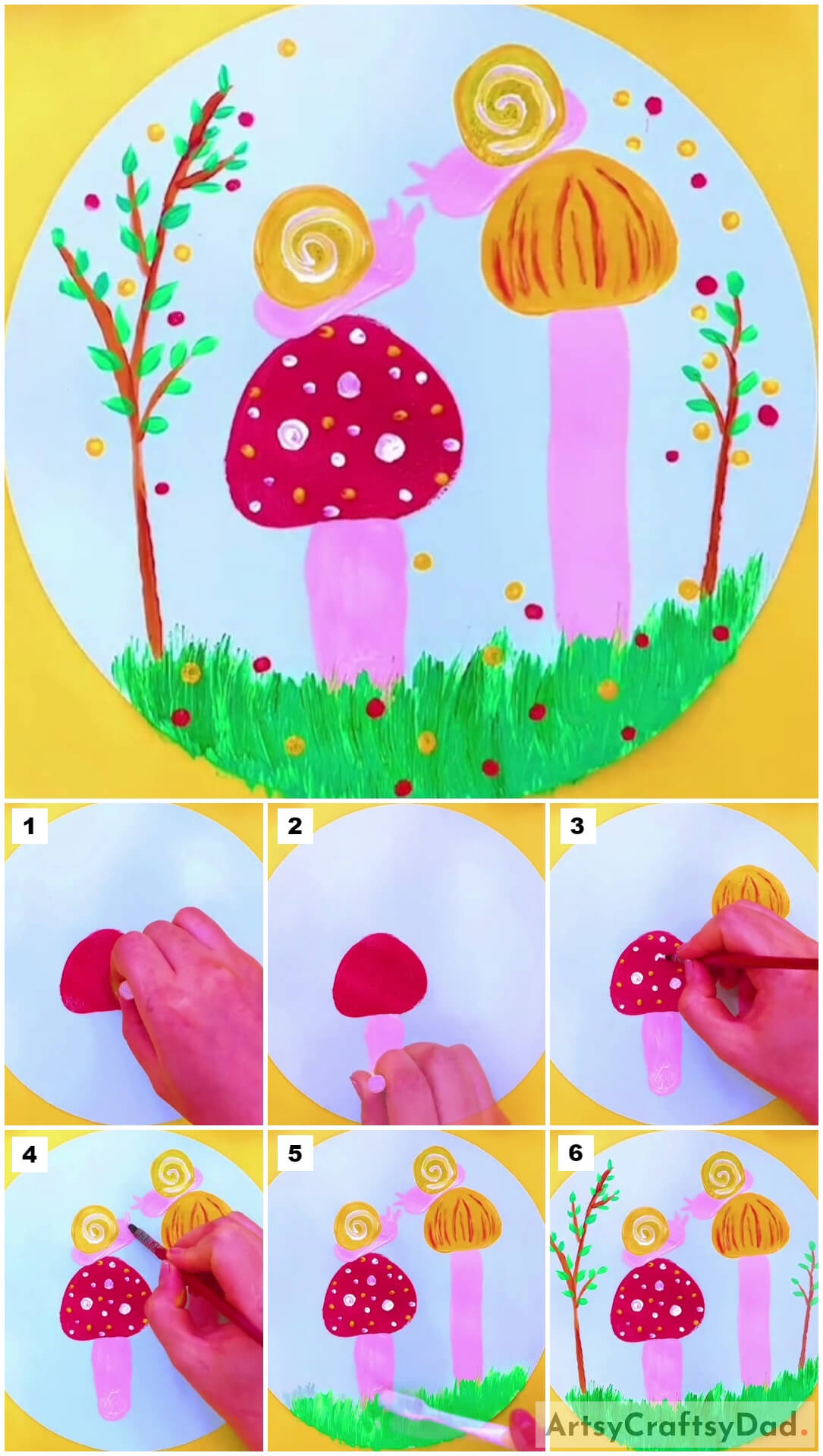 Mushroom Garden: Stamp Painting Tutorial For Kids