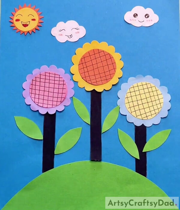 Our Sunny Day Sunflower Field Paper Craft Is Completed- Crafting a Sunflower Field on a Beautiful Day - Paper Tutorial