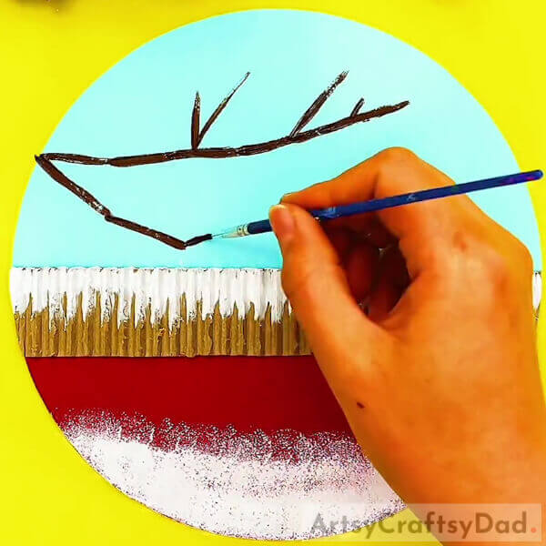 Painting Tree Branches Using Brown Color Paint- Making a Winter Cherry Blossom Art Piece