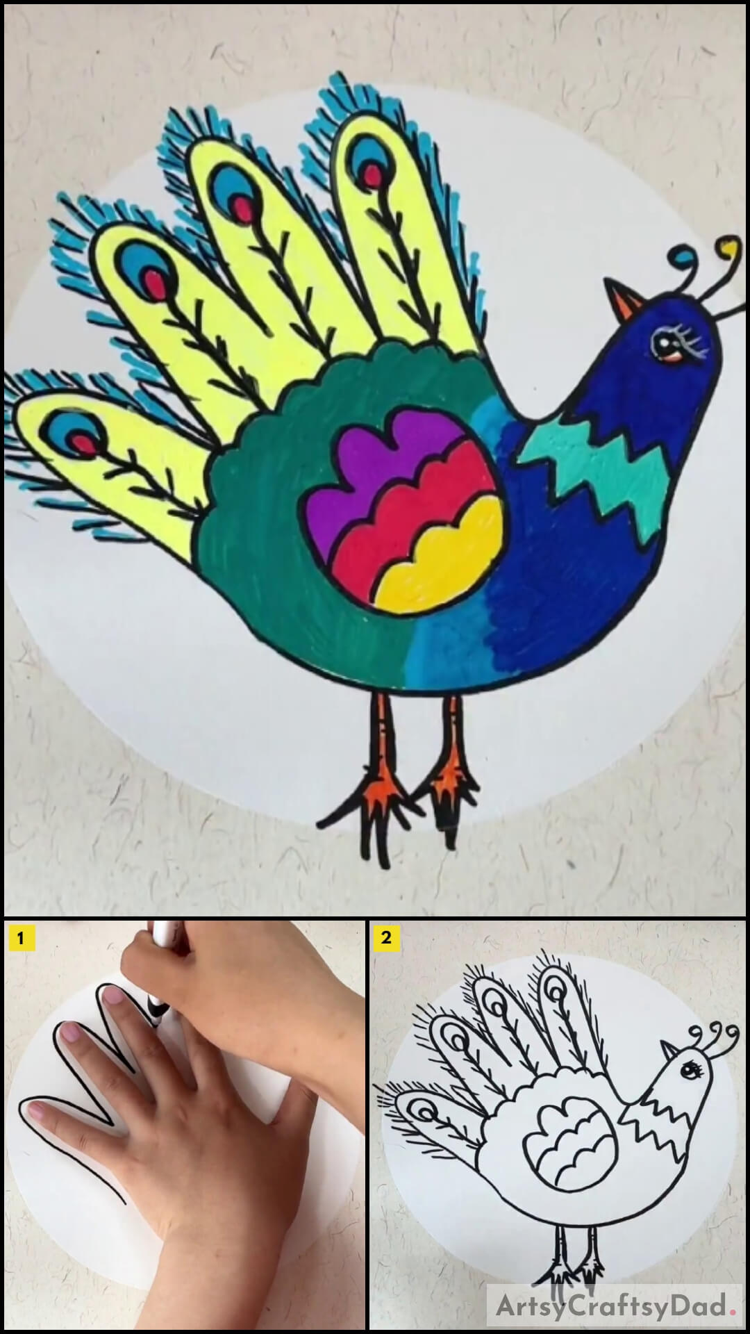Palm Outline Peacock Drawing Tutorial