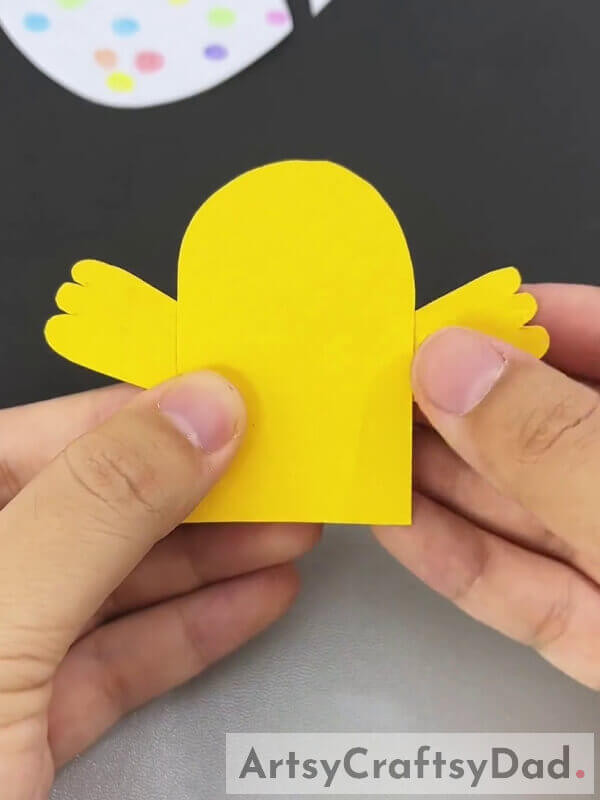 Pasting Another Wing At The Right Side- Crafting With Kids: Chick Hatch Paper Craft Tutorial 