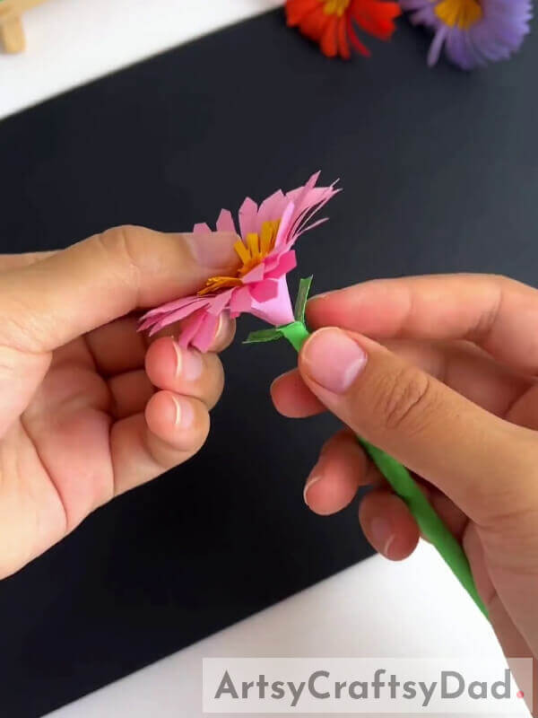 Pasting Flower With Green Stalk- Making Paper Flowers with a Paper Cutter