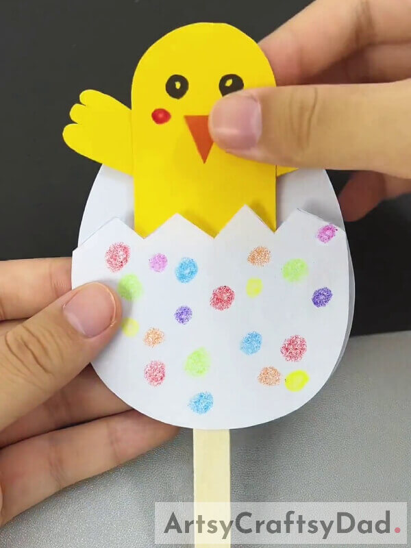 Placing Chick Into Our Paper Eggs-A kid-friendly papercraft tutorial to hatch chicks