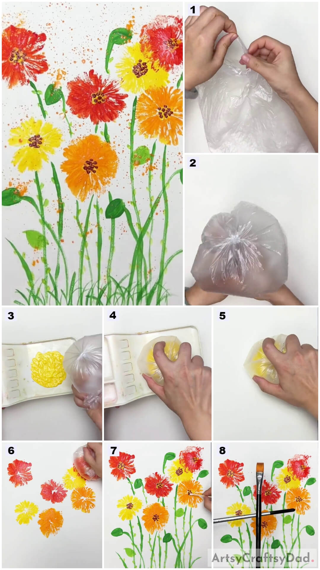 Polythene Impression Flowers Painting Tutorial For Beginners