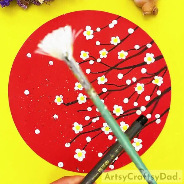 Pouring White Paint On Our Cherry Blossom Painting- A Tutorial For Children to Easily Paint a Magnificent Rose Vase