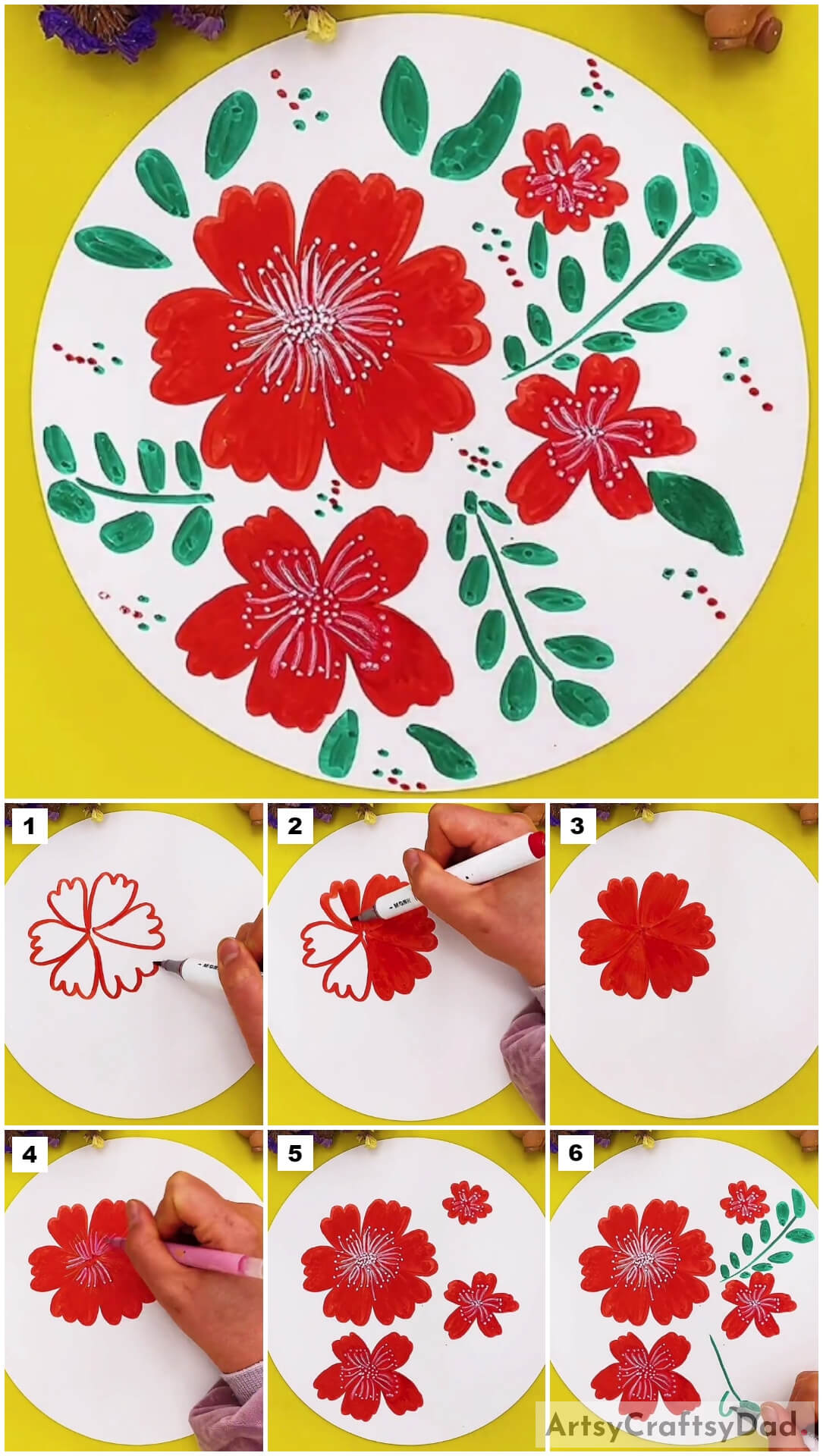 Red Poppy Flower Drawing Tutorial For Kids