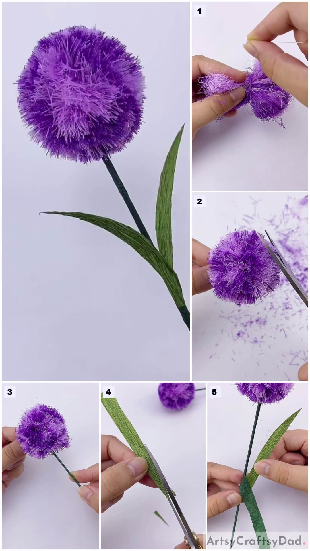 Ribbons Pom-Pom Flower Craft Tutorial For Kids