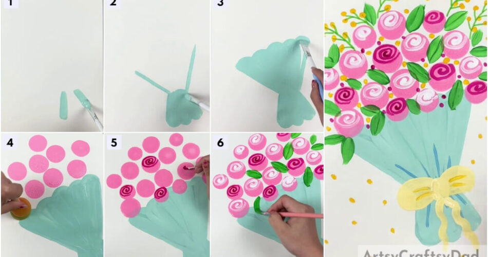 Rose Bouquet: Stamp Painting Tutorial For Kids
