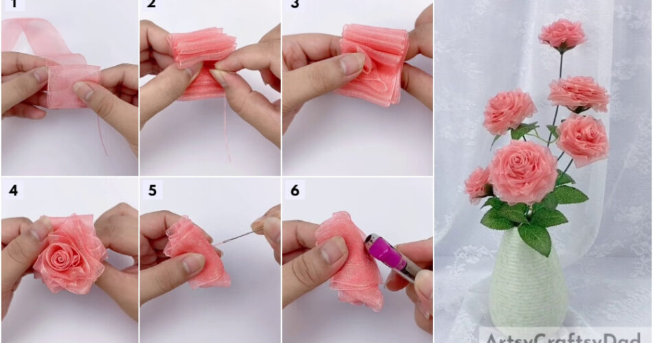 Sewing Ribbon Rose Decor Craft Tutorial For Home