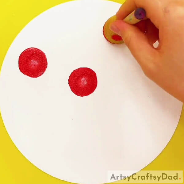 Stamping Red Circles- How to make artwork using a turnip stamp for novices