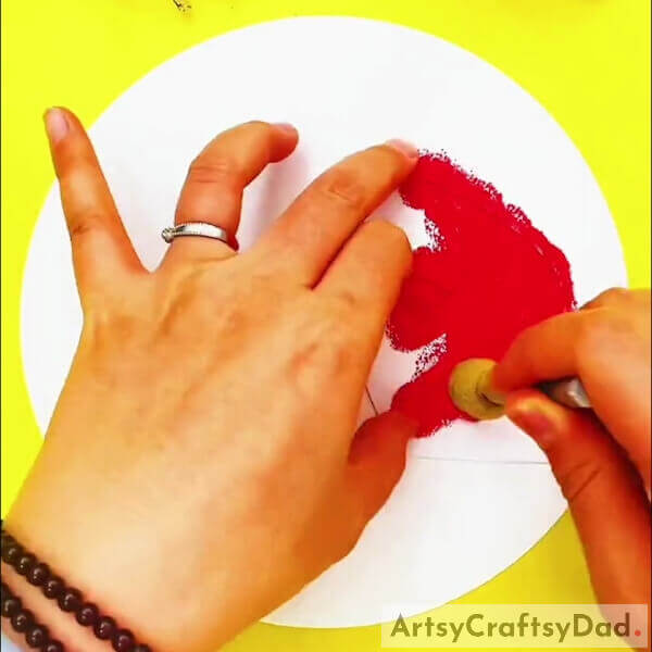 Stamping Red Paint- Learn How to Make Underwater Angelfish Paintings Through Paper Stencils and Stamping