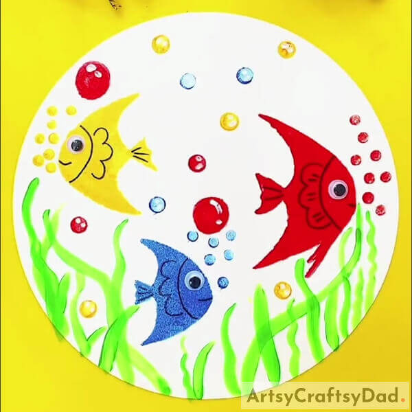 This Is The Final Look Of Your Angelfish Underwater Painting!- Steps for Creating Angelfish Pictures by Paper Stenciling and Stamping