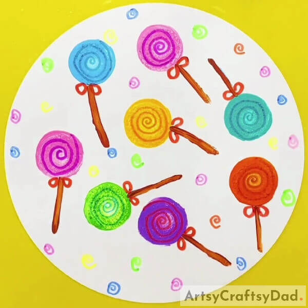 This Is The Final Look Of Your Circle Stamp Lollipops!- Master the technique of creating a colorful lollipop stamp painting and drawing