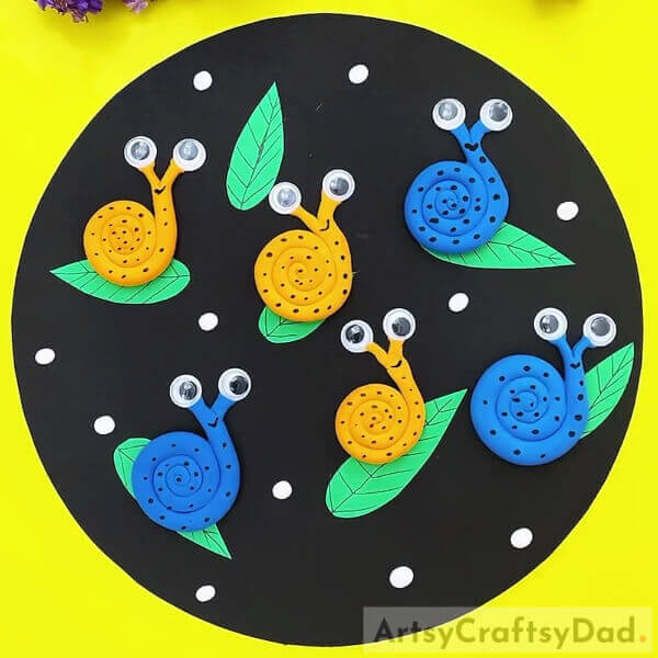 This Is The Final Look Of Your Clay Snail Craft!- Beautiful Clay Snails On Leaves Craft For Kids