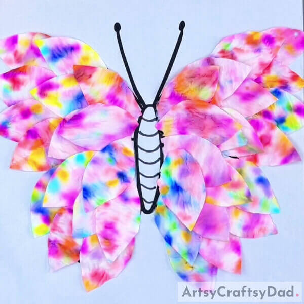 This Is The Final Look Of Your Colorful Tissue Butterfly!- A Guide to Designing a Colorful Butterfly with Tissue Paper and a Sketch Pen