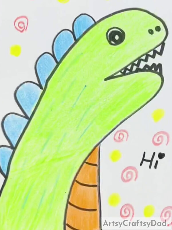 This Is The Final Look Of Your Dinosaur Drawing! - Drawing a dinosaur face with a hand outline - guide