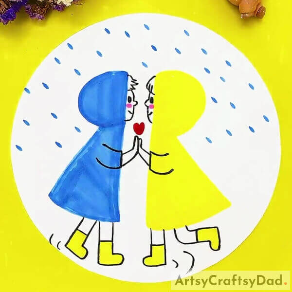This Is The Final Look Of Your Girl And Boy In Rain Drawing!- This guide will show you how to make a delightful drawing of a boy and girl in the rain.