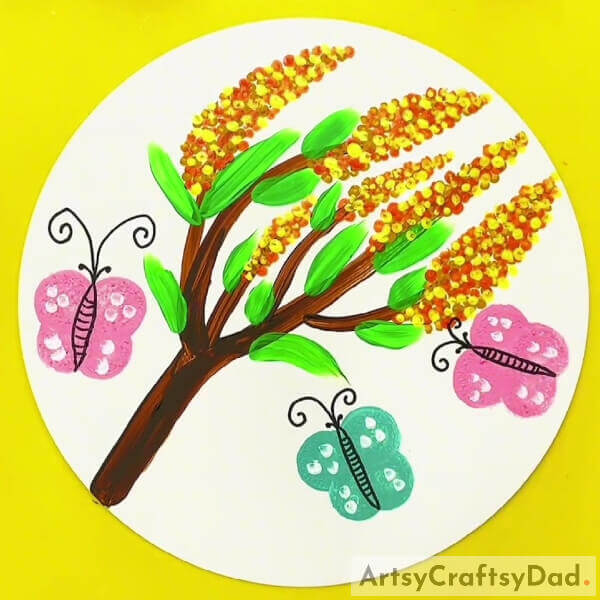 This Is The Final Look Of Your Golden Mimiosa Flower Painting!-Guide for making a Mimosa Art Piece