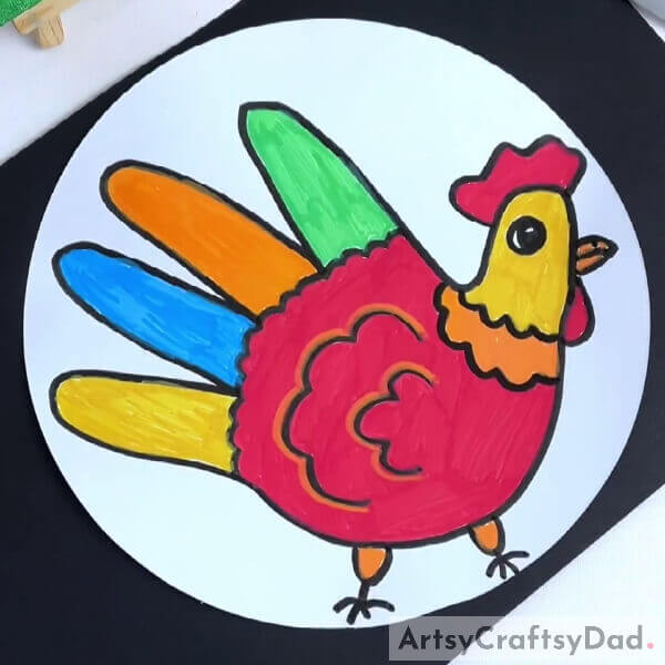 This Is The Final Look Of Your Hen Drawing!- An Instructional Guide for Drawing a Chicken with a Palm Outline for Beginners
