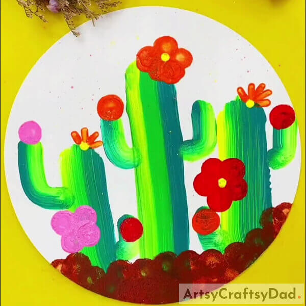This Is The Final Look Of Your Shaded Cacti Painting!- Guide to creating a shaded cactus design with stamping