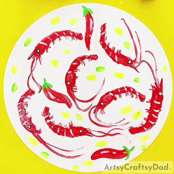 This Is The Final Look Of Your Shrimps And Chilies Painting!- A Tutorial on How to Paint Shrimp and Chili for Kids
