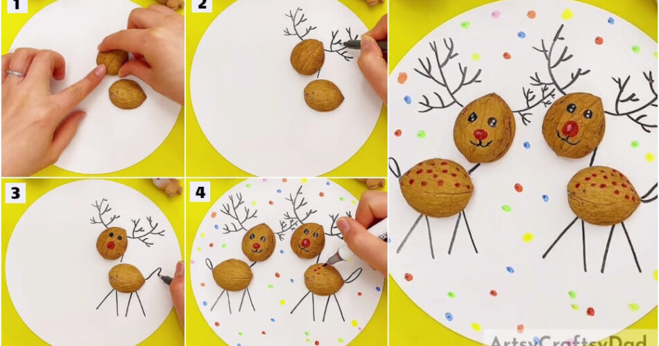 Walnut Shell Reindeer Craft Tutorial For Kids