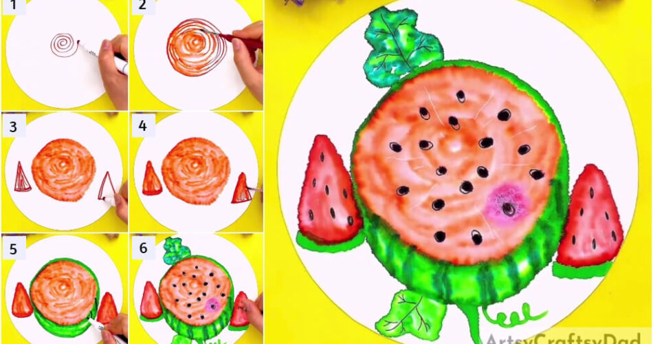 Watermelon Sketch Pen Painting Tutorial For Kids