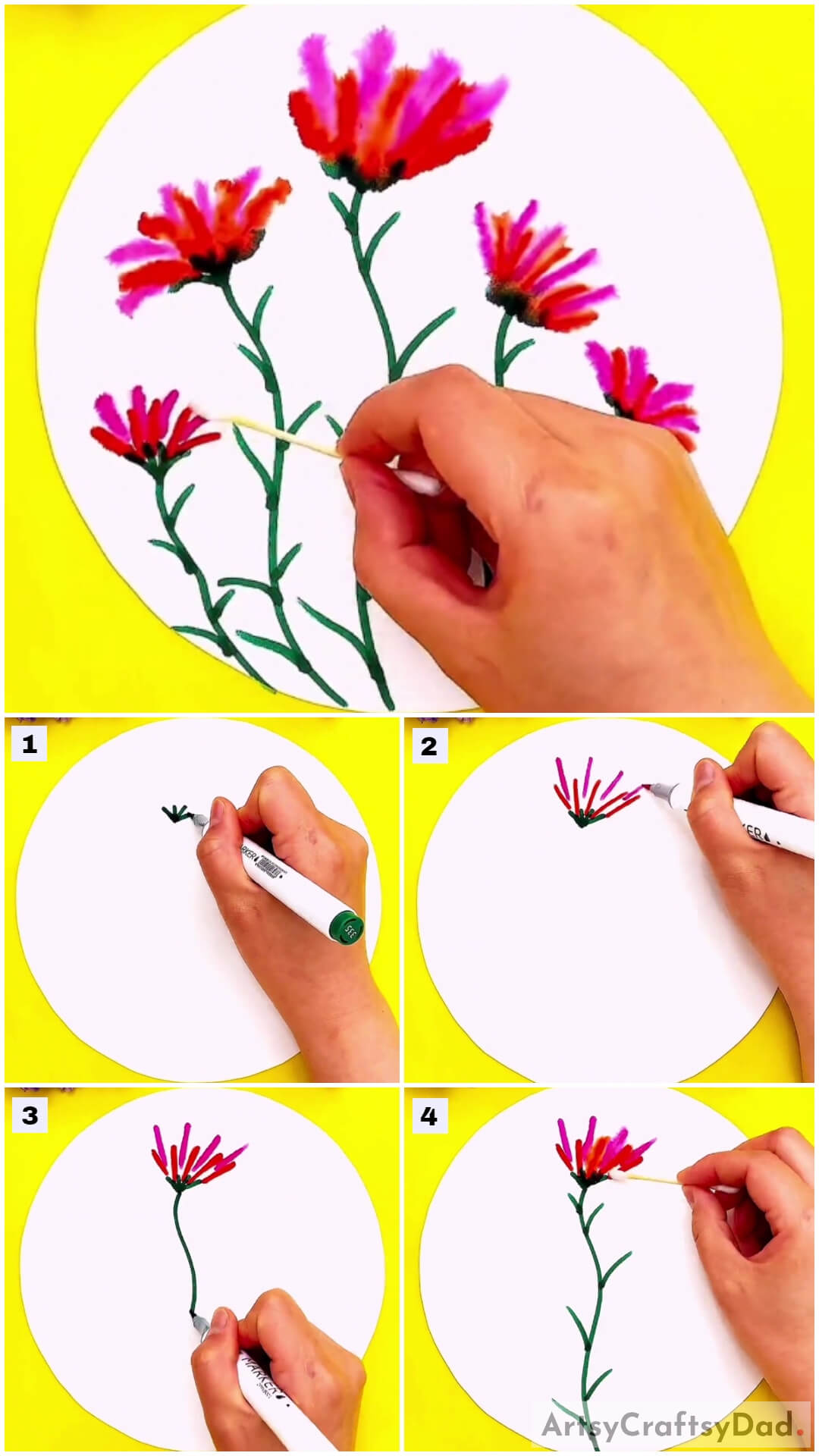 Wildflower Sketch Pen Painting Tutorial For Kids